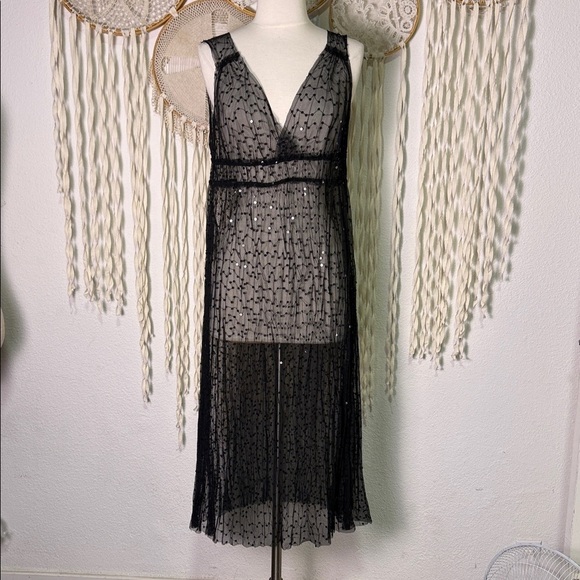 Taylor & Hyde Dresses & Skirts - Tayloe & Hyde Black Sequin Lace Mesh Sleeveless Midi Length Layering Dress Small